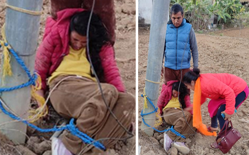 सिन्धुलीमा पोलमा बाँधेर महिलामाथि निर्घात कुटपिट, श्रीमानसहित ७ जना पक्राउ
