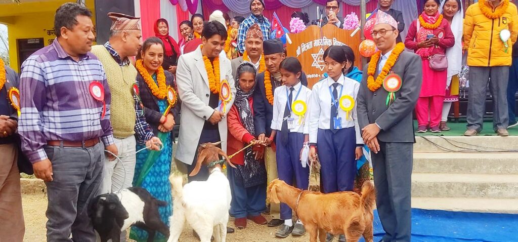 विद्यार्थीलाई छात्रवृत्तिमा दिइयो बाख्राको पाठी